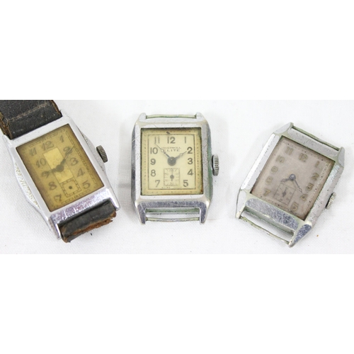 1306 - 3 vintage Art Deco period cushion shaped watches, Ingersoll Elite & 2 unbranded