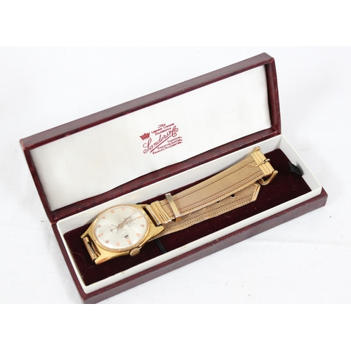 1307 - A mid-century Russian (USSR) made Zheut 21 Medals Calendar watch in gold plated case with gold plate... 