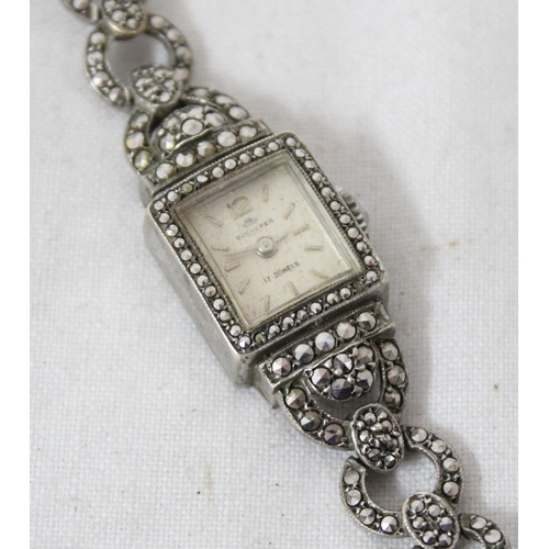 1319 - An Art Deco period 800 silver marcasite cased cocktail watch by Bucherer of Switzerland