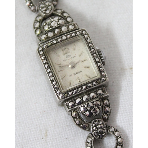 1319 - An Art Deco period 800 silver marcasite cased cocktail watch by Bucherer of Switzerland