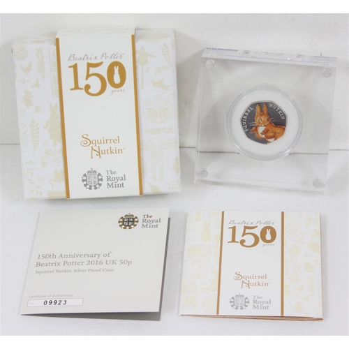 1200 - A set of 4 2016 Royal Mint 150th Anniversary of Beatrix Potter silver proof 50p coins, all limited e... 