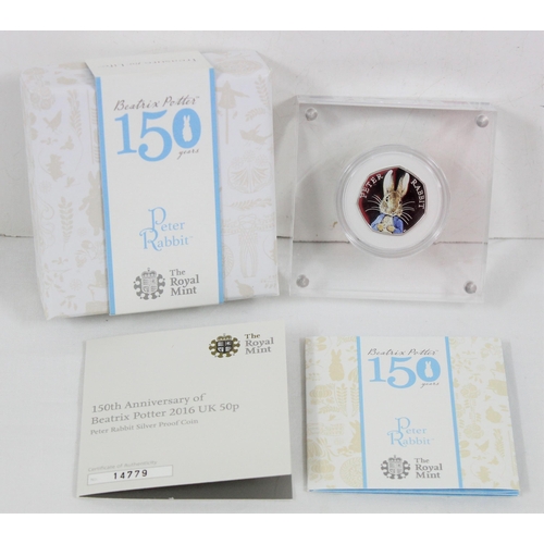 1200 - A set of 4 2016 Royal Mint 150th Anniversary of Beatrix Potter silver proof 50p coins, all limited e... 