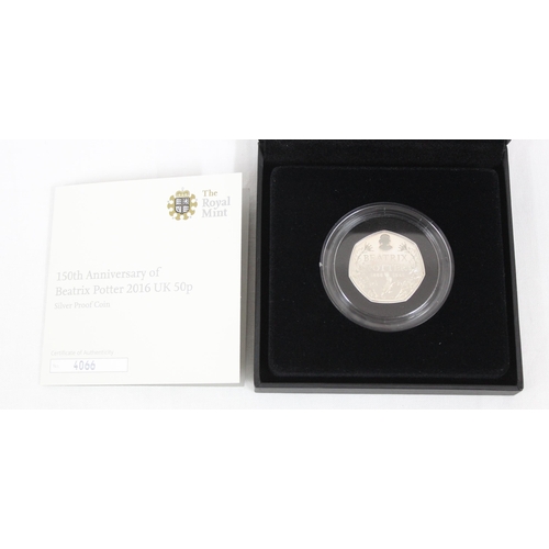 1201 - 2016 Limited Edition silver proof Royal Mint 150th Anniversary of Beatrix Potter coin in display box... 