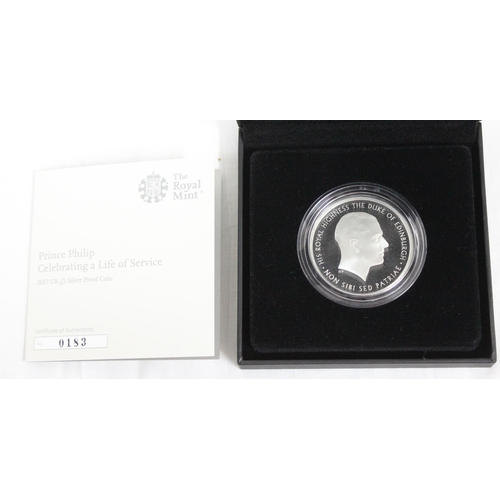 1210 - Royal Mint 2017 silver proof £5 coin, Prince Phillip 