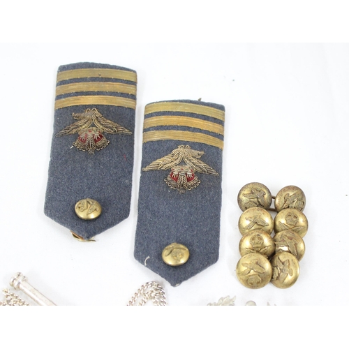 1404 - Qty of military related items to inc Bosun's whistle, RAF buttons and epaulettes, postcards and phot... 