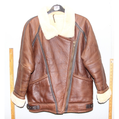 201 - A vintage sheepskin lined suede leather jacket, size 14