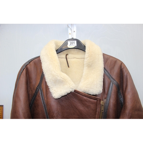 201 - A vintage sheepskin lined suede leather jacket, size 14