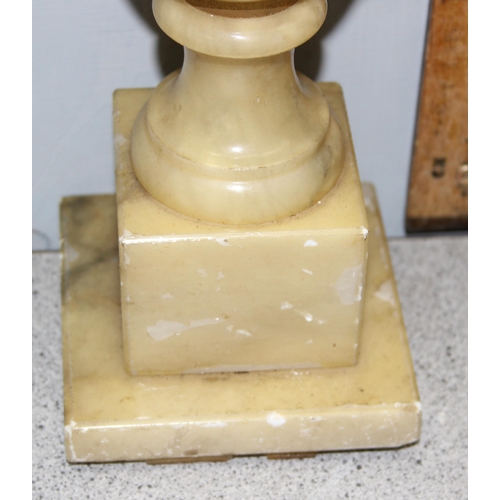 236 - A pair of vintage turned alabaster table lamps