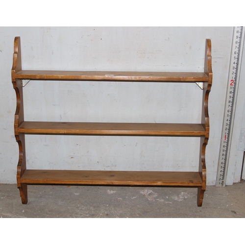 3 - Vintage pine wall mounted shelves, approx 92cm wide