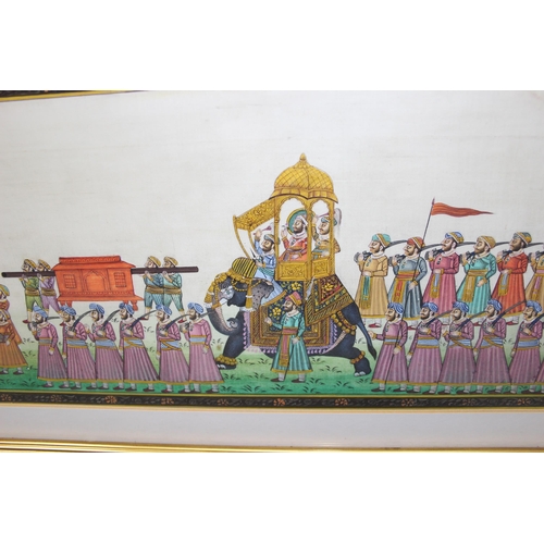 357 - Indian Mughal style painting on fabric of a Howdah procession