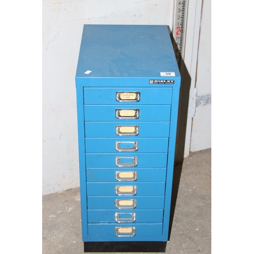 39 - A blue Bisley 10 drawer metal chest of drawers