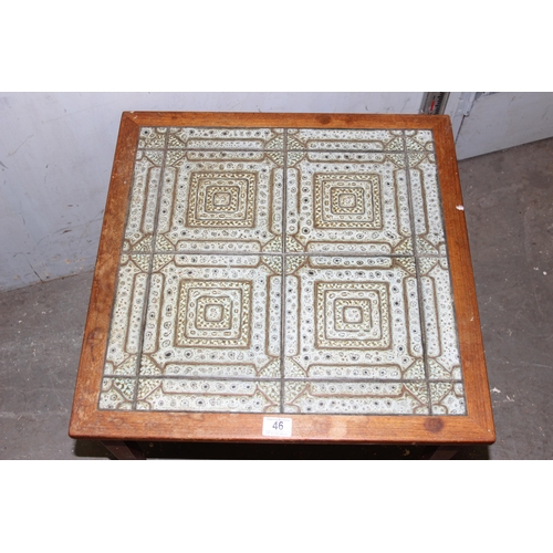 46 - A retro tile topped coffee table in the manner of G-Plan but unmarked, approx 58cm square