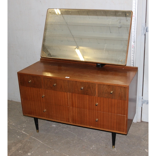 47 - Retro multidrawer dressing table with mirror, seemingly unmarked, approx 115cm wide