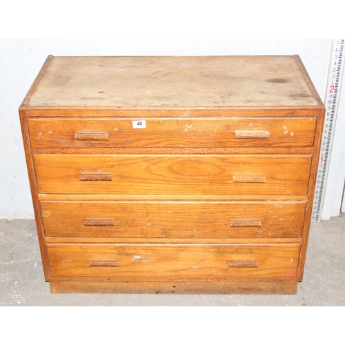 48 - Vintage light oak 4 drawer chest of drawers, approx 92cm wide