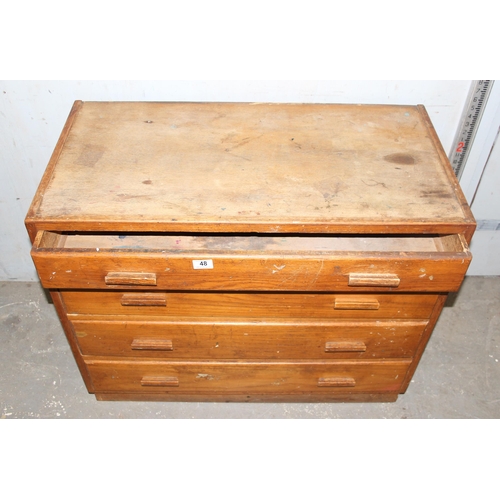 48 - Vintage light oak 4 drawer chest of drawers, approx 92cm wide