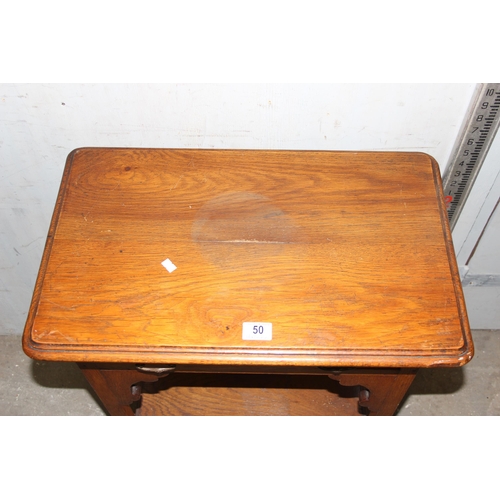 50 - A small Arts & Crafts period oak console or hall table with single drawer, approx 63cm wide