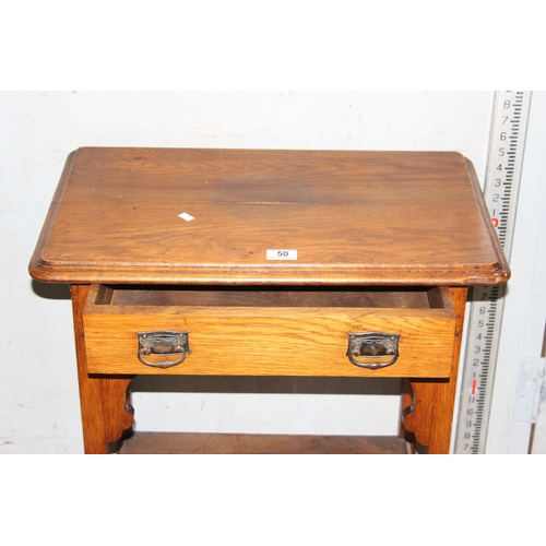 50 - A small Arts & Crafts period oak console or hall table with single drawer, approx 63cm wide