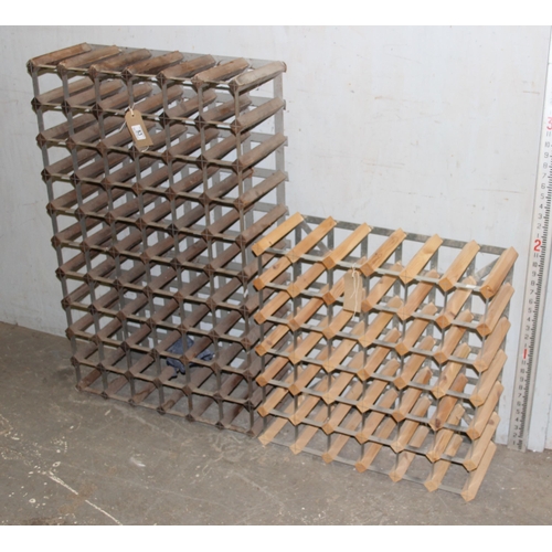 53 - 2 wooden and metal wine racks, 6 x 6 & 6 x 10, 96 bottles total