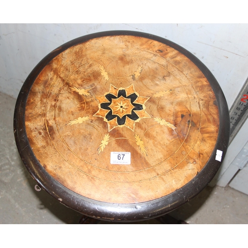 67 - A 19th century trumpet shaped sewing table with marquetry inlay, approx 48cm in diameter