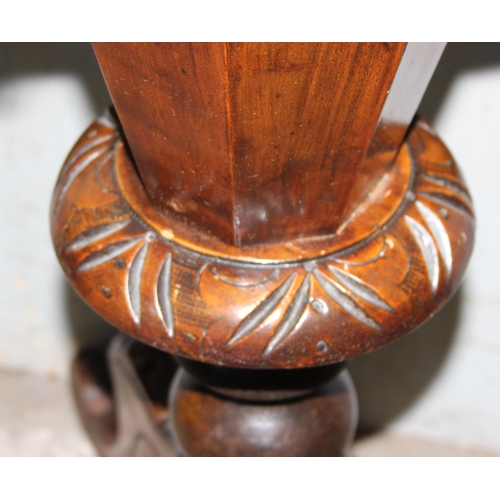 67 - A 19th century trumpet shaped sewing table with marquetry inlay, approx 48cm in diameter