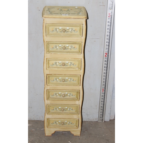 7 - A vintage style floral painted tall slim 7 drawer chest of drawers, approx 97cm tall