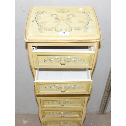 7 - A vintage style floral painted tall slim 7 drawer chest of drawers, approx 97cm tall