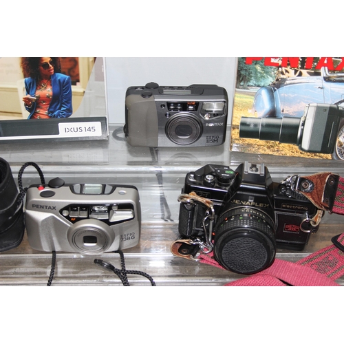 702 - Qty of assorted cameras to inc Carl Zeiss Jenaflex, Pentax Espio 115M, Olympus AF-10 and others with... 