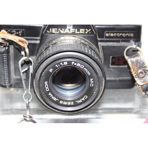 702 - Qty of assorted cameras to inc Carl Zeiss Jenaflex, Pentax Espio 115M, Olympus AF-10 and others with... 