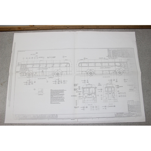 582 - Qty of vintage bus timetables and technical drawings of bus design & layout