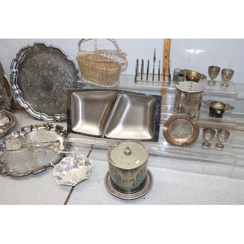 1050 - A large qty of antique and later silver plated to inc Elkington & Co serving dishes, Walker & Hall e... 