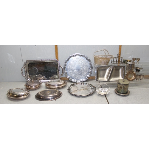 1050 - A large qty of antique and later silver plated to inc Elkington & Co serving dishes, Walker & Hall e... 