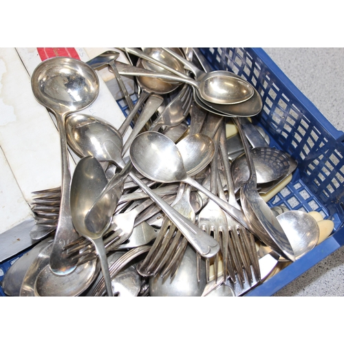 1051 - A qty of assorted antique and later silver plated and other cutlery, some with silver collars, appro... 