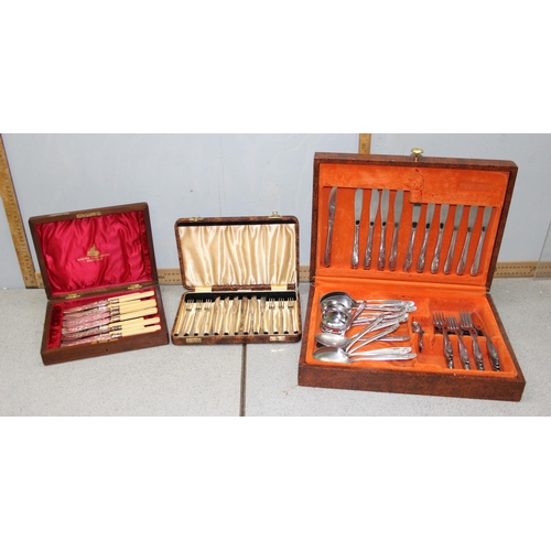 1053 - 3 boxed cutlery sets, 2 antique and a retro boxed Onedia part stainless steel canteen (3)