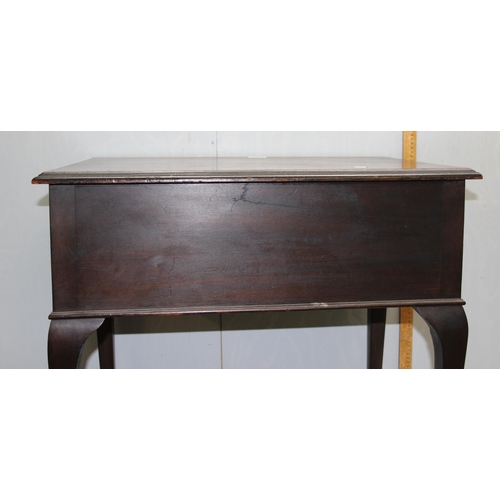 107 - A late 19th/ early 20th century 2 drawer cutlery box formed as a Georgian lowboy, inset plaque for W... 