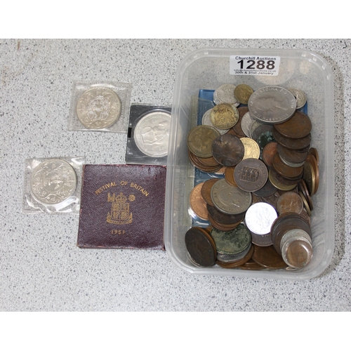 1288 - Qty of assorted antique and later world and British coins approx 850g gross