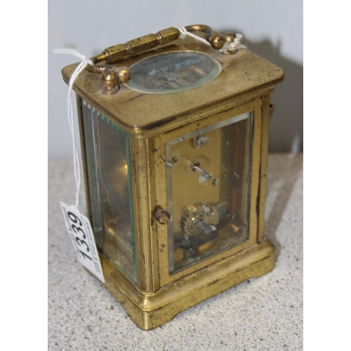 1339 - Vintage brass cased carriage clock with key