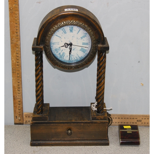 1346 - Reproduction Portico quartz mantle clock and an 1930’s Estyma Art Deco brass cased Swiss movement to... 