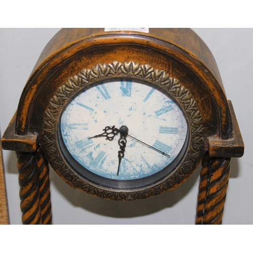 1346 - Reproduction Portico quartz mantle clock and an 1930’s Estyma Art Deco brass cased Swiss movement to... 