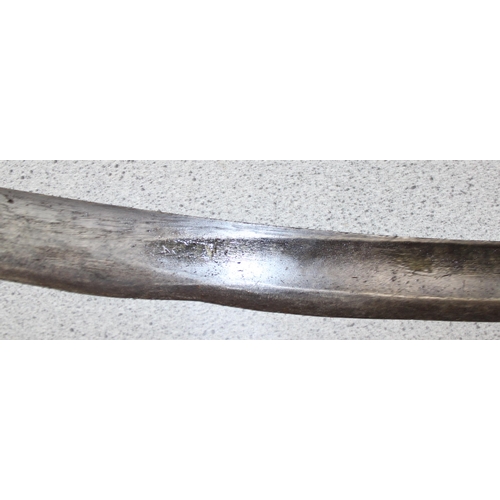 1419 - A 1796 pattern cavalry sabre sword and sheath, blade with partial marks, approx 100cm long in total