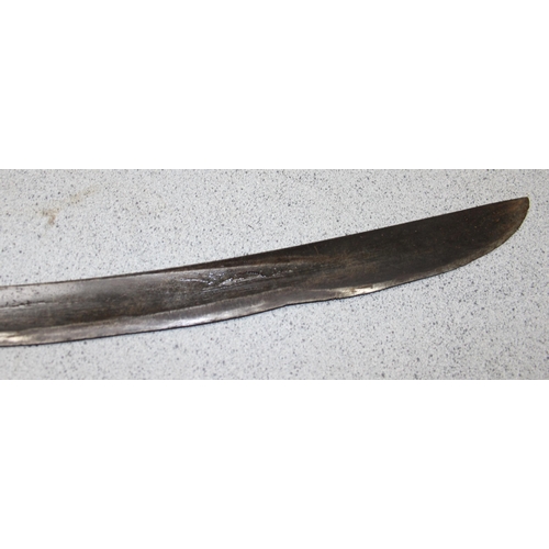 1419 - A 1796 pattern cavalry sabre sword and sheath, blade with partial marks, approx 100cm long in total