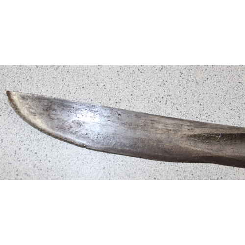 1419 - A 1796 pattern cavalry sabre sword and sheath, blade with partial marks, approx 100cm long in total