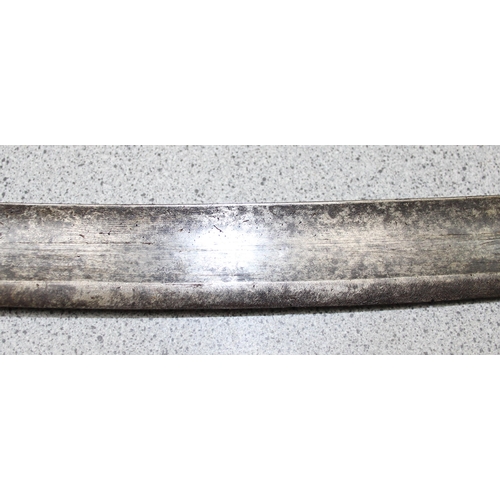 1419 - A 1796 pattern cavalry sabre sword and sheath, blade with partial marks, approx 100cm long in total