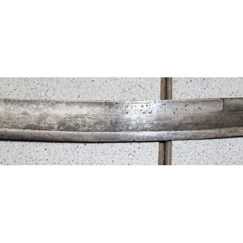 1419 - A 1796 pattern cavalry sabre sword and sheath, blade with partial marks, approx 100cm long in total