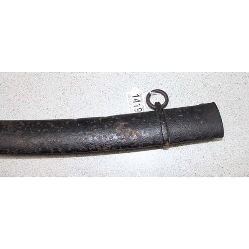 1419 - A 1796 pattern cavalry sabre sword and sheath, blade with partial marks, approx 100cm long in total