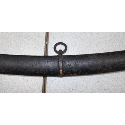 1419 - A 1796 pattern cavalry sabre sword and sheath, blade with partial marks, approx 100cm long in total