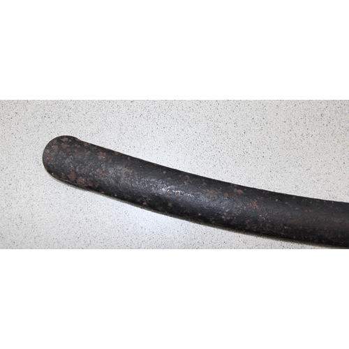 1419 - A 1796 pattern cavalry sabre sword and sheath, blade with partial marks, approx 100cm long in total