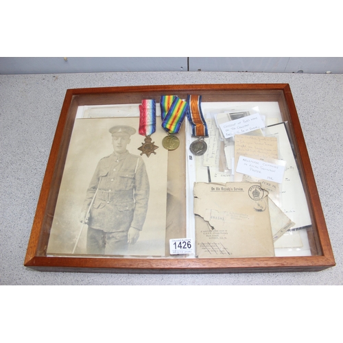 1426 - WW1 medal trio and death plaque to 21096 Pte  R. Bedwell Wiltshire Regiment, complete with a large q... 