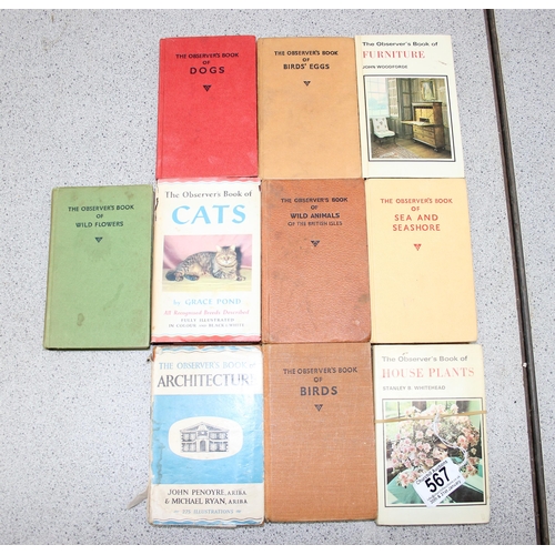 567 - 10 Observer's Wildlife book to include cats & dogs