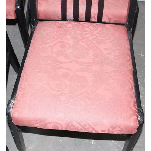 97 - Set of 6 retro black & pink cushioned dining chairs