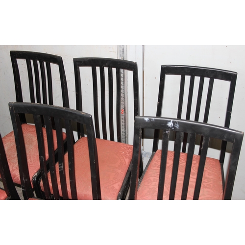 97 - Set of 6 retro black & pink cushioned dining chairs